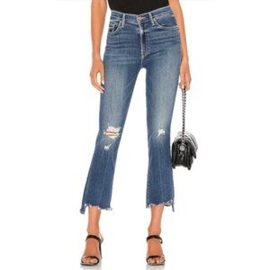 MOTHER The Insider Crop Step Fray Medium Wash Jeans Distressed 27